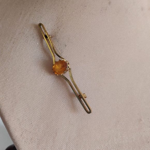 Antique Edwardian Cairngorm Bar Pin with citrine glass - Picture 14 of 14